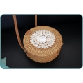 Brown Natural Rattan Bag With Sea Shell Decoration