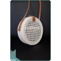 White Round Rattan Bag With Woven Net