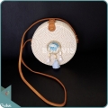 White Round Rattan Bag With Blue And White Dreamcatcher
