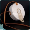 White Round Rattan Bag With Brown Dangling Dreamcatcher