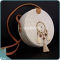 White Round Rattan Bag With Mini Brown Three Dangling Dreamcatcher