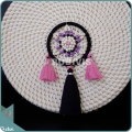 White Round Rattan Bag With Black And Pink Dreamcatcher