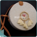 Cream Round Rattan Bag With Mini Dreamcatcher