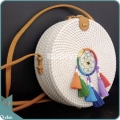 White Round Rattan Bag With Rainbow Colour Dreamcatcher