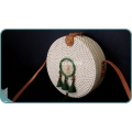 White Round Rattan Bag With Green Dreamcatcher