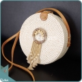 White Round Rattan Bag With Brown Beads Dreamcatcher