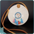 White Round Rattan Bag With Multicolour Dreamcatcher