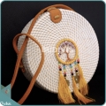 White Round Rattan Bag With Yellow Beads Dreamcatcher