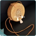 Natural Solid Round Rattan Bag With Beads Mini Dreamcatcher