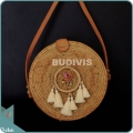 Natural Solid Round Rattan Bag With Rattan Mini Dreamcatcher