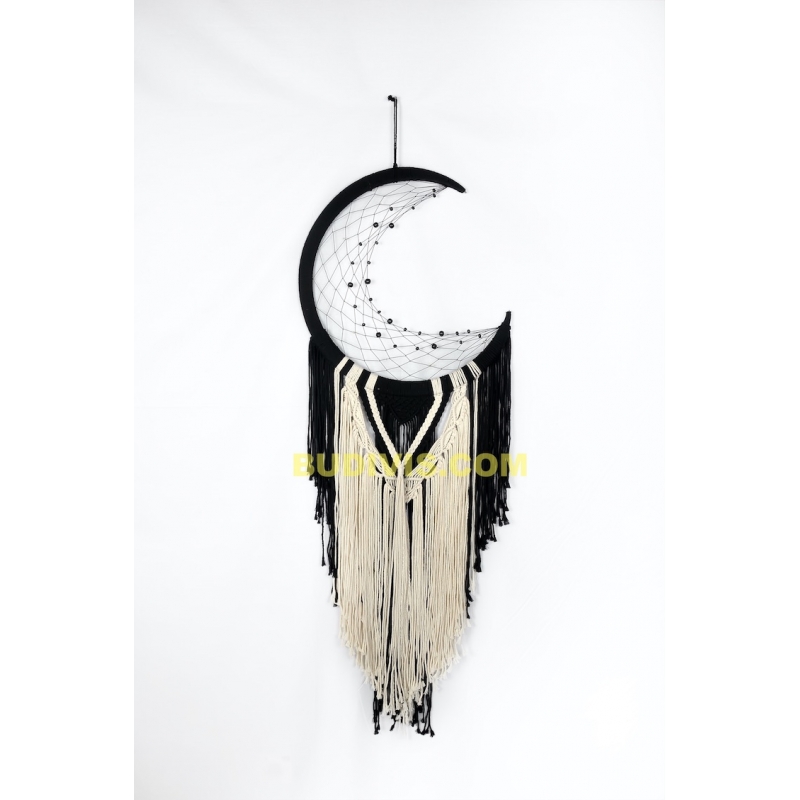 Black And White Crescent Moon  Macrame Wall Hanging Dreamcatcher