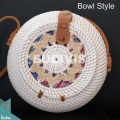 Bowl Style White Rattan Bag With Woven At The Top