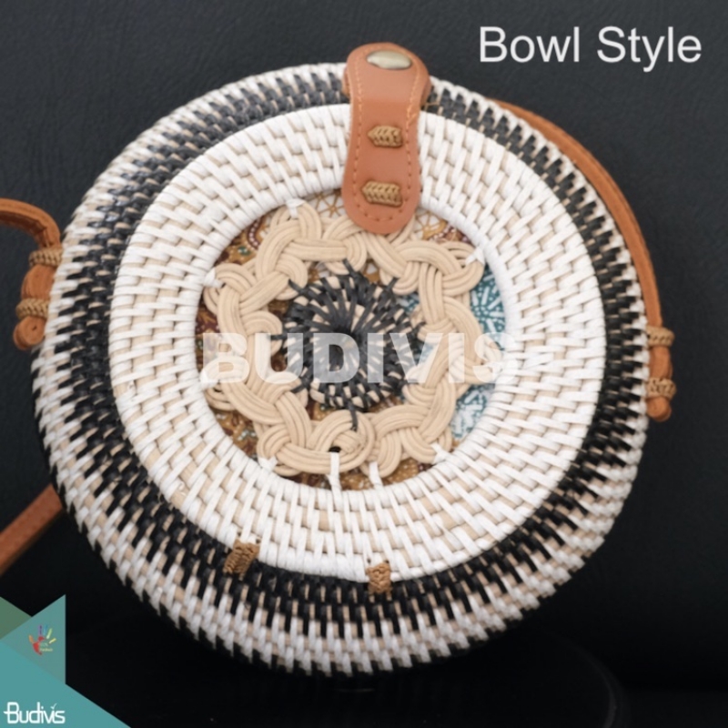 Bowl Style Rattan Bag With White And Black Stripe Color