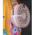 White And Pink Rattan Bag With Hand Woven At The Top