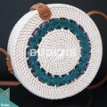 White Rattan Bag With Blue Hand Woven