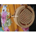 Natural Round Rattan Bag With Leaf Shape Woven