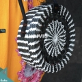 Black Stripe Natural Round Rattan Bag With Black Hand Woven At The Top