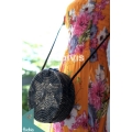 Hand Woven Black Rattan Bag With Flower Pattern