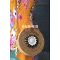 Natural Round Rattan Bag With Black Shell Ornament