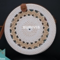 White Rattan Bag With Crème Hand Woven At Top