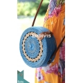 Blue Rattan Bag With Crème Hand Woven