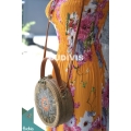 Hand Bag And Cross Body Rattan Round Bag With Batik Ornament