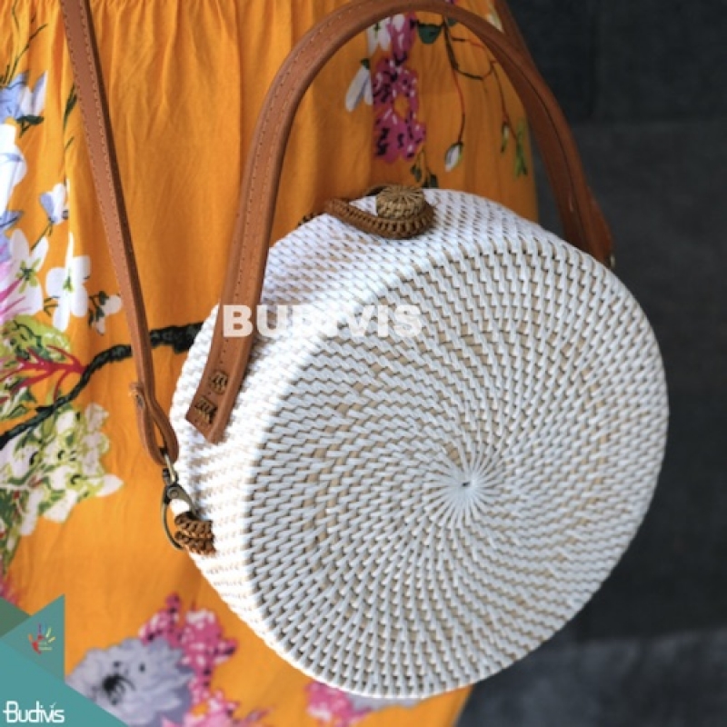 Buy Handwoven Round Rattan Bag for Women Bali Ata Straw Bags Leather  Shoulder Strap at Amazon.in