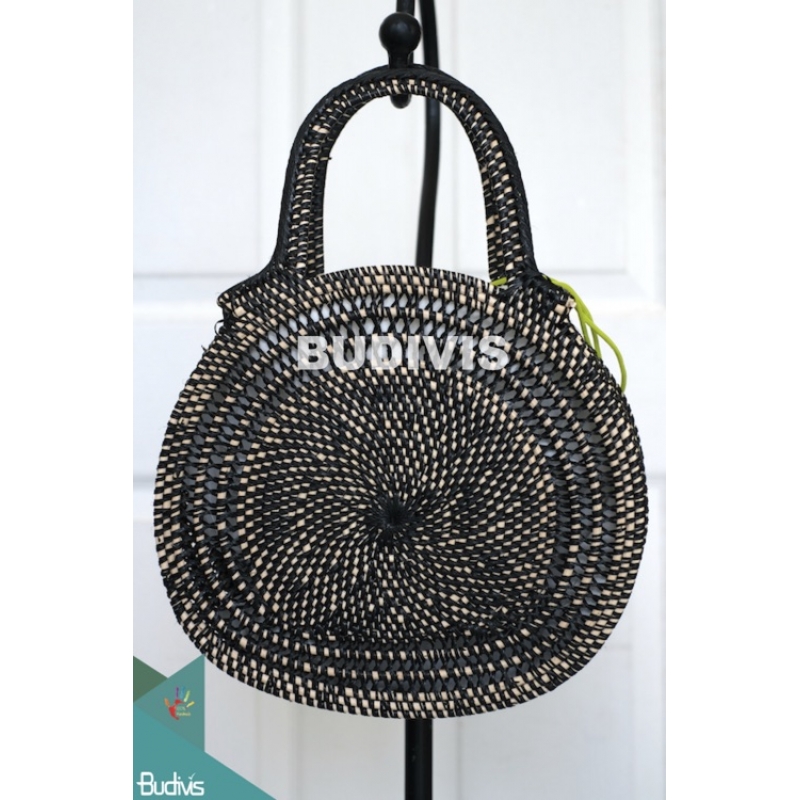 Black Rattan Handwoven Hand Bag