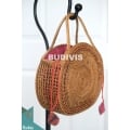 100% Hand made Classic Natural Rattan Round Hand Bag