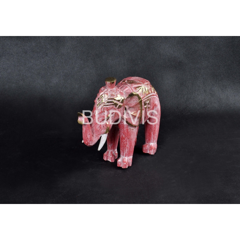 Red Painted Elephant Wood Animal Statue
