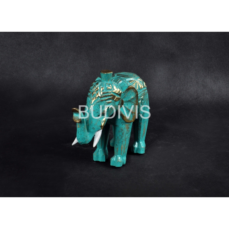 Green Painted Elephant Wood Animal Statue