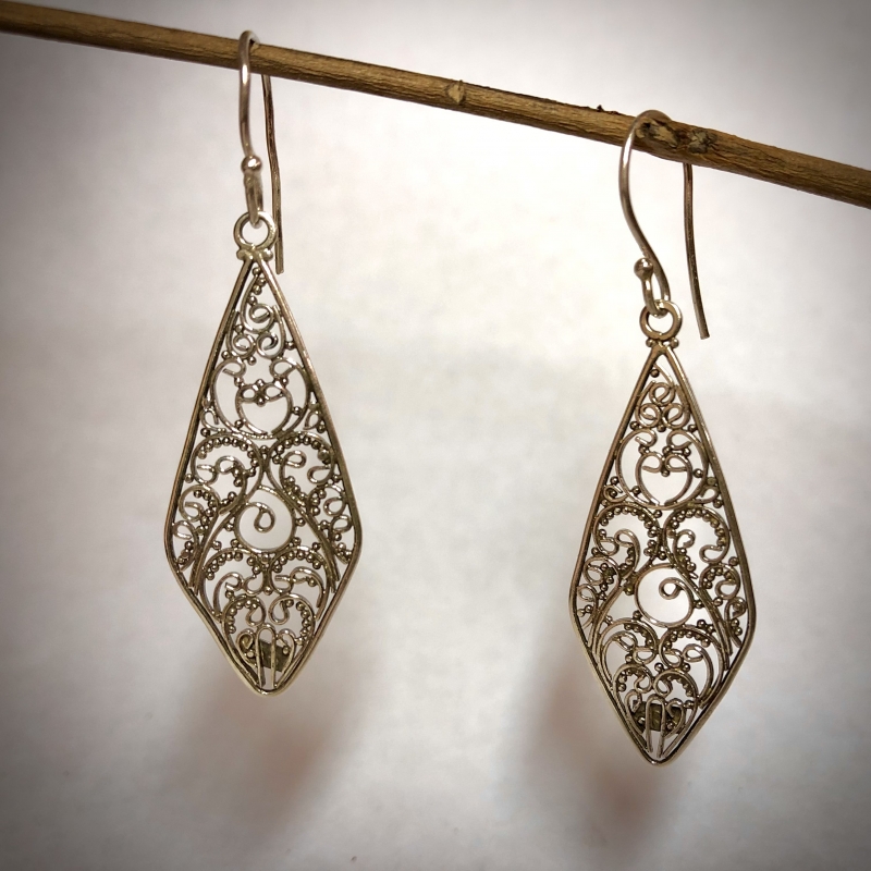 Large Statement Silver Earrings, Antique Silver Drop Earrings, Engraved Silver Earrings