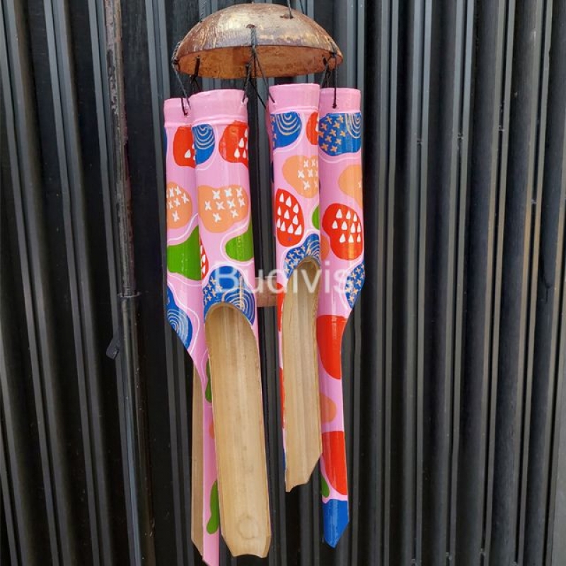 Pink Abstract Hand Painted Bamboo Wind Chimes