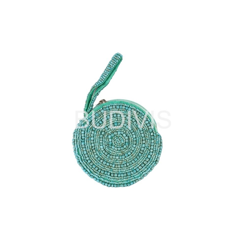 Turquoise Round Beaded Wallet