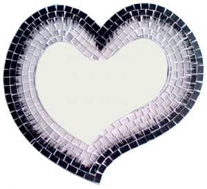 Antique Mirror Heart Glass Mosaic, Antique Love Glass Mosaic Wooden Hand Carved Mirror, Glass Heart Mosaic Wall Mirror, Vintage Celestial Glass Heart Mosaic Wooden Mirror