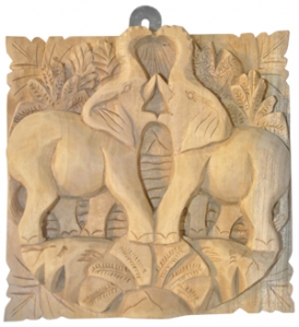 Relief Elephant Wood Carving