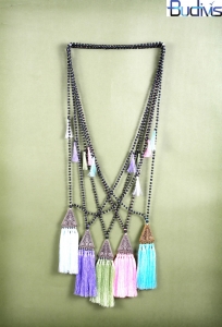 Long Beaded Lava Tassel Necklace