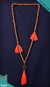 Bali Mala 108 Wooden Long Hand Knotted Necklace With Hamsa