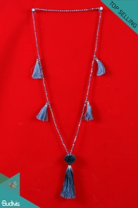Best Model Long Crystal With Pom Pom Hand Knotted Necklace