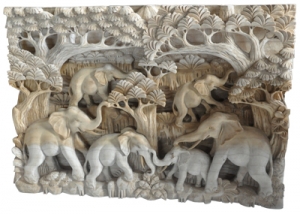 Wood Carving Elephant Relief