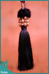 Black tassels keychain with pompom