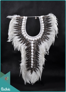 Tribal Necklace Feather Shell Decorative On Stand Home Decor Interior