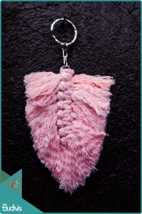 Boho Macrame Feather Keychain Pink
