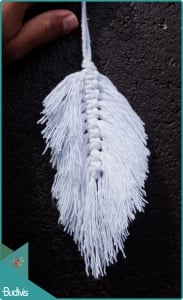 White Boho Macrame Feather Keychain