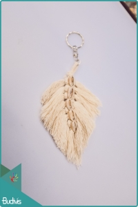 Boho Macrame Feather Keychain