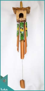 Indonesia Bird House Garden Hanging Hand Painted Green Bamboo Wind Chimes