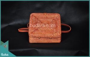 Manufactured Square Bag Brown Natural Painting Rattan
