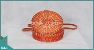 Top Model Round Bag Red Painting Rattan