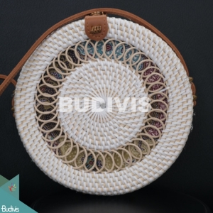 White Rattan Bag With Springs Pattern