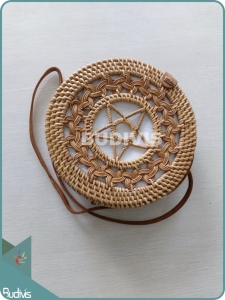 Braided Brown Naural  Rattan Bag With Star Pattern